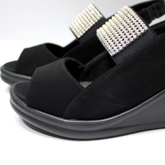 NWT Skechers Cali Rumblers Black Wedge Sandal Diamond Bedazzled Women Size 6 - Picture 13 of 13